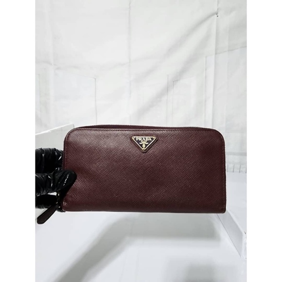 Authentic PRADA Saffiano Metal Zip Around Wallet Wine - Picture 13 of 14